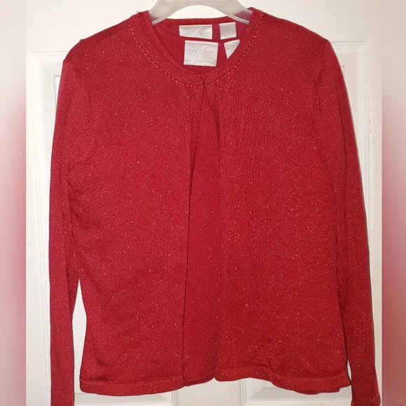 5 for $25 | Vintage Emma James Shimmer Short Sleeve Blouse and Cardigan Set - Picture 2 of 13